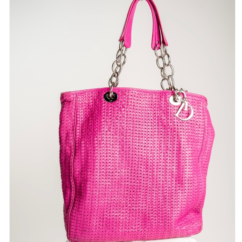 christian dior woven soft lady dior tote